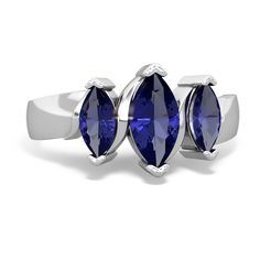 two pear shaped blue sapphire engagement rings in white gold