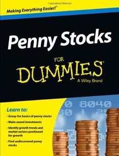 penny stocks for dummies book cover with stacks of coins on the bottom and one stack