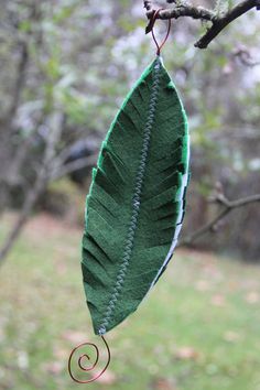 a green leaf hanging from a tree branch