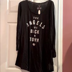 Nwt Victoria’s Secret Sleep Shirt, Never Worn, No Rips Stains Or Tears, Kept In A Smoke Free And Pet Free Home Black Long Sleeve Graphic Print Sleepwear, Black Long Sleeve Graphic Sleepwear, Fitted Black Top For Sleep, Graphic Print Long Sleeve Tops For Night Out, Long Sleeve Graphic Print Top For Night Out, Long Sleeve Sleepwear With Graphic Print, Black Long Sleeve Sleep Top, Black Long Sleeve Cotton Sleepwear, Cotton Long Sleeve Sleepwear With Letter Print