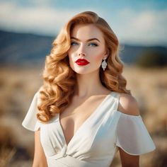 Hairstyle Retro Hollywood Hair, Red Haired Bride, 1920s Long Hairstyles, Finger Waves Long Hair, Old Hollywood Wedding Hair, Bridal Hair Vintage, Glamour Curls, Red Hair Brides