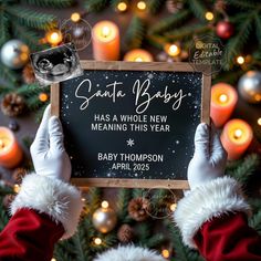 Celebrate the joy of the season with this festive "Santa Baby" pregnancy announcement! Perfect for a holiday reveal, this unique sign held by Santa hands adds a magical touch to sharing your exciting baby news. DIGITAL PRODUCT ONLY. No physical item will be shipped. WHAT YOU'LL GET:  * A PDF file with a link to edit the template in Canva.  * Step-by-step instructions for customization.  * The ability to add or remove the ultrasound image and modify the text as needed. HOW IT WORKS: 1. Purchase t Elf On The Shelf Pregnancy Announcement, Santa Baby Gender Reveal Ideas, Santa Pregnancy Announcement, Snow Baby Announcement, Winter Baby Announcement, Christmas Baby Reveal, Holiday Pregnancy Announcement, Baby Pregnancy Announcement, Baby Santa