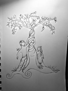 a drawing of a tree with birds on it