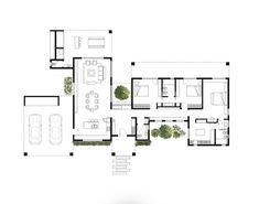 the floor plan for a modern house with three bedroom, two bathrooms and an attached garage