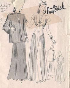 an old fashion sewing pattern for a woman's dress and jacket