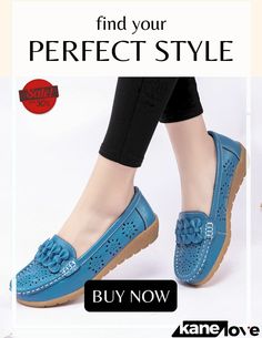 Women's Comfy Breathable Hollow Out Flat Loafers Leather Shoes Blue Spring Moccasins, Blue Spring Moccasins With Flat Heel, Blue Moccasins For Spring With Flat Heel, Trendy Flat Leather Shoes For Spring, Trendy Flat Spring Moccasins, Dance Sneakers, Women Flower, Leather Loafer Shoes, Casual Flat Shoes