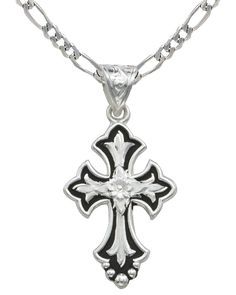 Montana Silversmiths Silver-Tone & Black Filigree Cross Necklace, Silver Black Engraved Cross Pendant Necklace, Classic Black Cross Jewelry, Black Sterling Silver Cross Pendant Necklace, Black Cross Necklace, Black Cross, Cross Design, Cross Designs, Design Silver, Black Accents