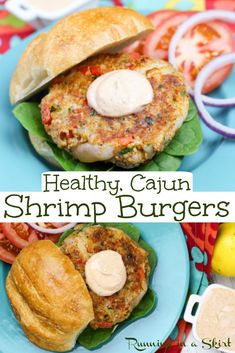 healthy cajun shrimp burgers with ranch dressing