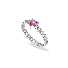 Highlighted by a heart-shaped lab-grown gemstone, this promise ring is skillfully designed with a continuous hollowed-out love heart, symbolizing two souls that are closely connected deep inside. Romantic emotions blossom in every detail, adding a unique and profound symbol of commitment. Stone: Lab-grown Gemstones Carat Weight: 0.6 ct. Elegant Sterling Silver Stackable Rings With Open Heart, Heart Ring With Birthstone For Promise, Heart Birthstone Promise Ring With Open Design, Open Heart Ring With Birthstone For Promise, Promise Heart Ring With Birthstone, Fine Jewelry Heart Ring With Birthstone For Promise, Promise Ring With Gemstone For Valentine's Day, Gemstone Ring For Valentine's Day Promise, Valentine's Day Promise Ring With Gemstone