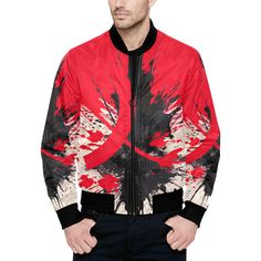 Red & Black Abstract Paint Splashes Quilted Bomber Jacket Happy Black Friday, Abstract Paint, Paint Splash, Black Abstract, Black Friday Shopping, Short Leggings, Red Jacket, Red And Black, Front Zipper