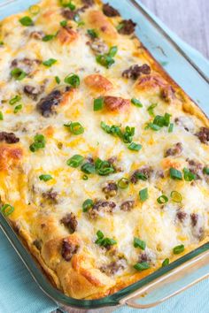 a casserole dish with meat and cheese