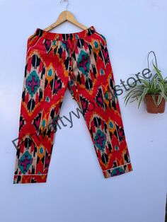 welcome to pinkcityworldstore Size Details : (S)Pajama Pants: waist girth (adjustable) = 34 inches inseam = 28.5 inches thigh = 26 inches length = 38.5 inches (M)Pajama Pants: waist girth (adjustable) = 36 inches inseam = 29 inches thigh = 27 inches length = 39.5 inches (L)Pyjama Pants: waist girth (adjustable) = 38 inches inseam = 29.5 inches thigh = 28.5 inches length = 40 inches (XL)Pajama Pants: waist girth (adjustable) = 39.5 inches inseam = 30 inches thigh = 29 inches length = 41 inches St Pyjama Pants, Floral Trousers, Festival Pants, Ikat Print, Pajama Pant, Funky Fashion, Cotton Pyjamas, Boho Festival, Printed Pants