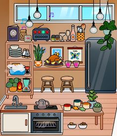 a kitchen filled with lots of clutter next to a window