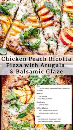 the chicken peach ricotta pizza with arugula and balsamic graze