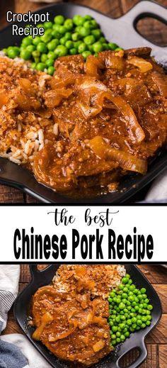 Closeup of a chinese style pork chop on top of a plate with a pork chop, rice and peas. Chinese Pork Chops, Slow Cooker Chinese, Asian Pork Chops, Slow Cooker Pork Chops Recipes, Chinese Pork Recipes, Pork Soup Recipes, Slow Cooker Lentil Soup, Chinese Pork, Slow Cooker Lentils