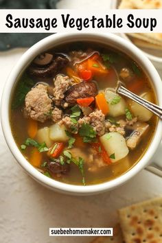 Sausage Vegetable Soup is a hearty and flavorful dish made with savory sausage, tender vegetables, and a rich broth. It's a comforting and nourishing meal perfect for a cozy lunch or dinner! Sausage Vegetable Soup, Italian Sausage Soup, Tomato Broth, Garlic Potatoes, Sausage Soup, Turkey Sausage, Cabbage Soup, Pork Sausage, Easy Soups