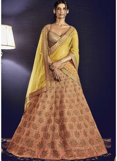 Look graceful and sophisticated at the upcoming wedding party by wearing this Reet Glamour Embroidered Lehenga. Featuring an eye-catching design and pattern, this set will surely make you stand out from the crowd. Team this set with colourful bangles and a pair of trendy footwear to look ravishing. Made from Net fabric to ensure optimum. Sari Lehenga, All Over Embroidery, Silk Lehenga Choli, Lehenga Style