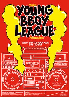 the young boy league poster for an upcoming show, featuring radio cassettes and tape recorders