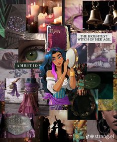 the collage has many different pictures and words on it, including an image of disney princess