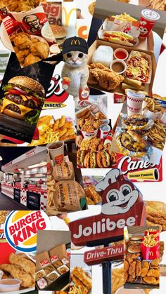 a collage of junk food items including burger king, jollibee and more