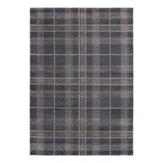 a gray and black plaid rug on a white background with no people in the photo