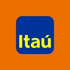 an orange and blue square with the word itau written in yellow letters on top