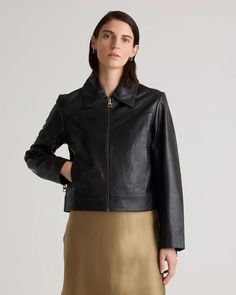 100% Leather Cropped Zip-Front Jacket Paris Fashion Summer, Cropped Black Jacket, Crop Top Jacket, Paris Summer, Strong Shoulders, Cropped Leather Jacket, Real Leather Jacket, Quarter Zip Sweater, Sheep Leather