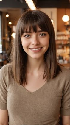 21 Chic Shoulder Length Hair with Bangs: Top Styles for 2024 Straight Hair Bangs Medium, Medium Straight Hair With Bangs, Shoulder Length Hair Bangs, Collarbone Length Hair With Bangs, Shoulder Length Haircut With Bangs, Shoulder Length With Bangs, Round Face Haircuts Medium, Above Shoulder Hair, School Haircut