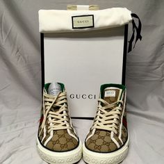 In Brand New Condition Gucci High Top Web 77 Sneakers. I Have The Box And Extra Laces And Dust Bags. Size 42 European Gucci High Top, Gucci High Top Sneakers, Gucci High Tops, Shoes Gucci, Gucci Men, Gucci Shoes, Mens Shoes Sneakers, High Top, Top Sneakers