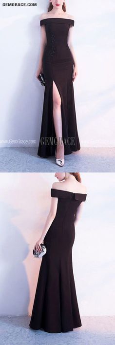 10% off now|Free shipping world-wide. Slim Long Side Split Black Formal Dress Off Shoulder at GemGrace. Click to learn our pro custom-made service for wedding dress, formal dress. View #PromDresses for more ideas. Black Off Shoulder Maxi Dress For Party, Black Off Shoulder Maxi Dress For Formal Occasions, Black Off-shoulder Dress With Sweep Train, Black Formal Dress With Split Design, Black Formal Maxi Dress With Split Design, Elegant Black Maxi Dress With Split, Elegant Black Split Maxi Dress, Elegant Black Maxi Dress With Split Design, Black Off-shoulder Maxi Dress For Prom