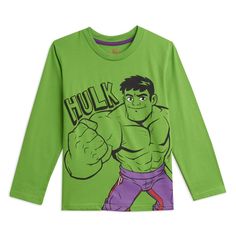 Get your child ready for the adventure of a lifetime with this Marvel Avengers Long Sleeve Graphic T-Shirt! Join S.H.I.E.L.D.’s Avengers Initiative to fight off evil villains like Hydra and Thanos and save the world with Captain America, Thor, Iron Man, the Incredible Hulk, Black Panther, Black Widow, Ant-Man, the Wasp, Falcon and Hawkeye. Your little hero will feel like they are one of the Avengers in this long sleeve graphic tee shirt featuring their favorite comic book superhero team. Superhero Cartoon Print Cotton T-shirt, Playful Green Long Sleeve T-shirt, Superhero Cotton Tops With Cartoon Print, Superhero Cartoon Print Cotton Tops, Superhero Crew Neck Top With Front Print, Superhero Long Sleeve Tops With Character Print, Playful Long Sleeve T-shirt With Character Print, Superhero Cartoon Print Crew Neck Top, Themed Green Cotton Tops