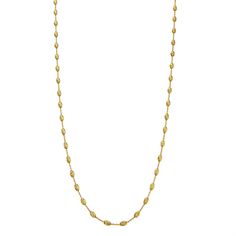 "Refresh your jewelry collection with this oval beaded chain necklace from Primavera. Refresh your jewelry collection with this oval beaded chain necklace from Primavera. Chain length: 18 in. Chain type: bead Clasp: lobster claw Metal: sterling silver Plating: 24k gold Finish: diamond-cut Nickel free Packaging: decorative card Size: 18"". Color: Multicolor. Gender: female. Age Group: adult. Material: Gold Over Sterling." Gold Necklaces With Oval Beads, Gold Beaded Chain Necklace With Oval Beads, Gold Necklace With Oval Beaded Chain, Gold Oval Single Strand Necklaces, Beaded Chain Necklace, Diamond Cut, Beaded Chain, Chain Lengths, Chain Length