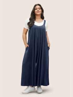 Supersoft Essentials Solid Pocket Adjustable Straps Jumpsuit – BloomChic Dungarees For Plus Size Women, Wide Leg Overalls, Trendy Jumpsuit, Straps Jumpsuit, Jumpsuits Women, Travel Size Beauty Products, Plus Size Jumpsuit, Plus Size Kleidung, Blouse Dress