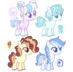 four different types of ponys are shown in this cartoon character's drawing style