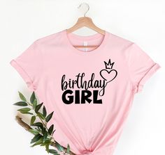 Birthday Girl Shirt, Girls Birthday Tee, Birthday Girl T shirt, Birthday Party Shirt, Gift For Birthday Girl, Kids Birthday Shirt HOW TO PLACE YOUR ORDER * Choose your t-shirt color * Choose your size * Choose your design&text color * PLEASE make sure all your order's steps PRODUCT DESCRIPTION T-shirt feels soft and light, with just the right amount of stretch. It's comfortable and the unisex cut is flattering for both men and women. * Solid colors are 100% combed and ring-spun cotton * Ash color is 99% combed and ring-spun cotton, 1% polyester * Heather colors are 52% combed and ring-spun cotton, 48% polyester * Athletic and Black Heather are 90% combed and ring-spun cotton, 10% polyester * Heather Prism colors are 99% combed and ring-spun cotton, 1% polyester * Fabric weight: 4.2 oz/y² ( Pink T-shirt For Birthday, Pink Letter Print Shirt For Birthday, Pink Letter Print Shirt For Birthday Gift, Pink Shirt With Letter Print For Birthday Gift, Pink Crew Neck Shirt For Birthday Gift, Pink Graphic Print Shirt For Birthday Gift, Pink Graphic Print Shirt As Birthday Gift, Gift For Birthday Girl, Kids Birthday Shirt