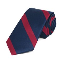 Navy Blue and Red Striped Cotton/Silk Slim Necktie, 2.5 Width Slim Tie, Designer Ties, Wide Stripes, Striped Tie, Red Stripe, Cotton Silk, Necktie, Extra Long, Bow Tie