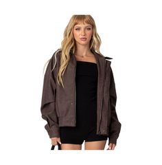 in stock Oversized Collared Leather Jacket For Winter, Casual Hooded Fall Blazer, Winter Shacket For Streetwear, Casual Solid Color Single Breasted Outerwear, Oversized Long Sleeve Leather Jacket, Oversized Collared Leather Jacket For Fall, Oversized Blazer For Day Out In Fall, Trendy Brown Hooded Outerwear, Oversized Casual Leather Jacket For Winter