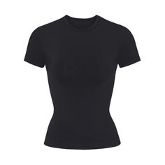 SOFT SMOOTHING SEAMLESS T-SHIRT | ONYX High Stretch Seamless Scoop Neck T-shirt, High Stretch Seamless T-shirt, Fitted Seamless Crew Neck T-shirt, Seamless Fitted Crew Neck T-shirt, Seamless Short Sleeve T-shirt For Athleisure, Compressive Solid Color Crew Neck T-shirt, Seamless Stretch Crew Neck T-shirt, Compressive Crew Neck T-shirt, Seamless High Stretch Scoop Neck T-shirt