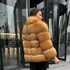 Luxury Women Real Red Fox Fur Stand Coat Jacket Fluffy Fur Warm Overcoat Outwear Long Sleeve Fur Coat With Faux Fur Lining, Fluffy Faux Fur Winter Outerwear, Fluffy Winter Outerwear For Cold Weather, Fluffy Fur Coat For Cold Weather, Fluffy Fur Coat For Cold Weather In Spring, Winter Faux Fur Long Coat, Fluffy Fur Coat For Cold Weather In Fall, Fluffy Fur Coat For Winter Cold Weather, Fluffy Fur Coat For Cold Winter Weather