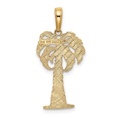 14k Yellow Gold Solid Textured Polished Finish Men's Palm Tree Charm Pendant Gold Palm Tree, Palm Tree Pendant, Yellow Tone, Jewelry Charms Pendants, Jewelry Charms, Bow Jewelry, Rose Jewelry, Tree Pendant, Gold Texture