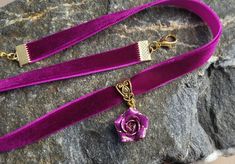 "Velvet ribbon choker with sculpted rose. Material of rose is polymer clay. Each petal of flower made by hand Dia flower about 13-15 mm/0.45- 0.55 \" Length of necklace is adjustable:  10-12 inches/ 25,4 - 30,5 cm 11-13 inches/ 28-33 cm 12-14 inches/ 30.5- 35.5 cm 13-15 inches/ 33-38 cm 14-16 inches/ 35.5 cm-40.5 cm 15-17 inches/ 38,1 cm- 43,2 cm 16-18 inches/ 40.6 cm- 45.7 cm 17-19 inches/ 43 cm - 48 cm 18-20 inches/ 45,5- 50.8 cm      Τhe length you choose considered to be with lobster clasp and one connecting ring +2 inches extended chain. Width of ribbon 10 mm / 0.4 inch If you need other length of necklace let me know and I will make it for you. Polymer clay isn't afraid of water, strong and non-toxic. Gorgeous gift for women and girls as handmade item ALL CHOKERS - https://www.etsy.c Pink Choker Necklace For Gift, Pink Punk Choker As A Gift, Viva Magenta Jewelry, Fushia Necklace, Magenta Necklace, Fuchsia Necklace, Navy Blue Earrings, Ribbon Choker, Velvet Choker