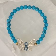 LARGE BUTTERFLY TURQUOISE BEAD bracelet Spiritual Turquoise Bracelet With Large Beads, Beads Meaning, Turquoise Butterfly Charm Jewelry Gift, Butterfly Turquoise, Adjustable Turquoise Crystal Bracelet Hand-strung, Spiritual Turquoise Hand-strung Stretch Bracelet, Stretchy Beaded Bracelet, Fly Free, Blue Beaded Bracelets