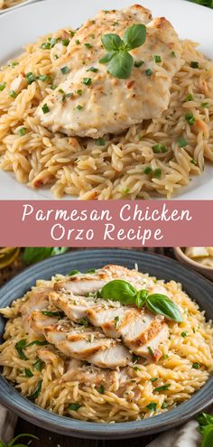 parmesan chicken orzo recipe on a plate