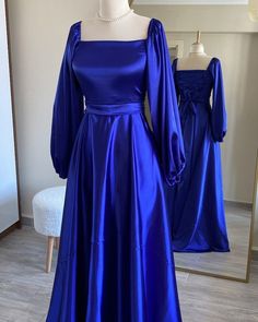 Royal Blue Satin Prom Dress, Satin Prom Dress Long, Blue Dress Outfits, Hot Prom Dress, Simple Frock Design, Long Frock Designs, Pretty Prom Dresses, فستان سهرة, Fancy Dress Design