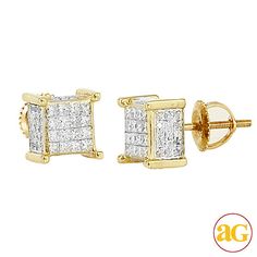 10KY 1.00CTW P/C DIAMOND DICE EARRINGS Luxury Square Cut Earrings As Gift, Luxury Square Cut Diamond Accent Earrings, Dice Earrings, Gold