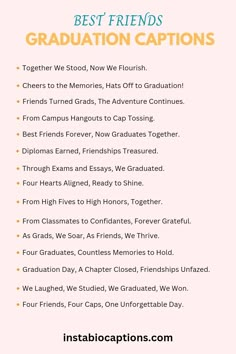 Celebrate the journey with your besties using these heartfelt graduation captions. Find the perfect words to capture your friendship and the joy of achievement as you step into a new chapter together. 🎓👩‍🎓👨‍🎓 #GraduationCaptions #BestFriendsForever Graduating Friends Quotes, Friendship Graduation Quotes, School Friends Captions For Instagram, University Friends Captions, Graduation With Friends Captions, Best Friend Graduation Captions, Caption For Graduation Post, Caption For School Friends, Farewell Captions For Friends