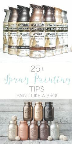 some jars with paint on them and the words spray painting tips painted like a pro