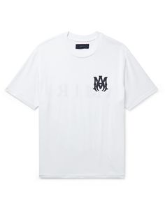 Find AMIRI Logo-print Cotton-jersey T-shirt Xs on Editorialist. Not only is AMIRI inspired by Los Angeles' culture, it also exclusively makes all of its pieces there. This T-shirt is cut from cotton-jersey and printed with the label's 'MA' initials on the chest and its 'Core' logo across the back. Ma Initials, Amiri Logo, Latest T Shirt, Oversized Tshirt, Shirt Price, White Tshirt, White T, Tshirt Logo, Logo Print