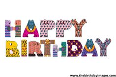 the words happy birthday are made up of different colors and shapes, including letters that spell out