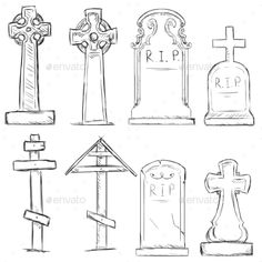 hand drawn crosses and headstones